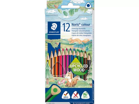 STAEDTLER Noris colour Buntstifte "Upcycled Wood", farbig sortiert, 12 Stk. Dreikantform