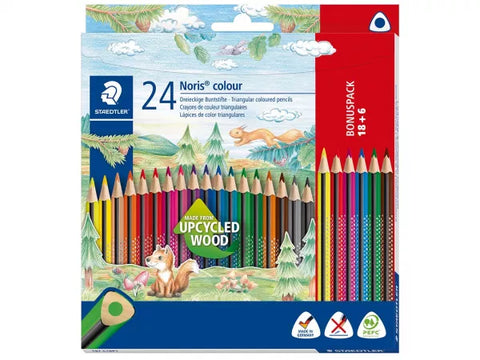 STAEDTLER Noris colour Buntstifte "Upcycled Wood", farbig sortiert, 24 Stk. Dreikantform
