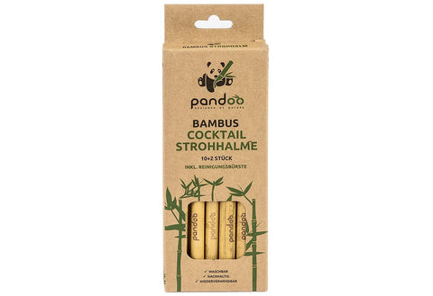 12 Plastikfreie Cocktail-Strohhalme aus Bambus - inkl. Reinigungsbürste - 100% Naturprodukt